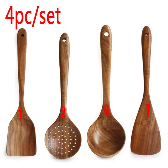 Kit Utensílios de Madeira Teca: Natural, Artesanal e Feito para Durar