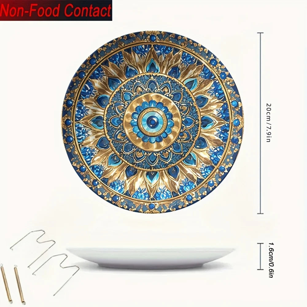 Prato Decorativo de Cerâmica Mandala Azul e Dourado de Luxo