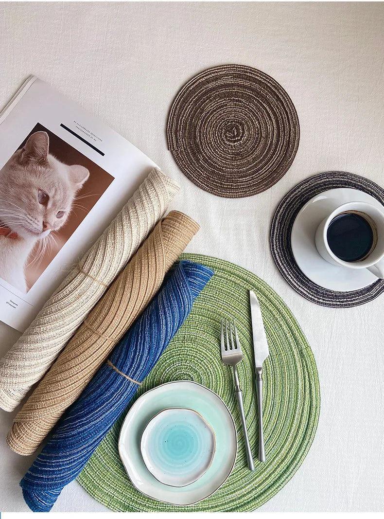 Estilo nórdico fio de algodão jantar placemat redondo ramie tecido copo esteira placa de isolamento térmico anti-queimadura antiderrapante coaster copo esteira