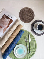 Estilo nórdico fio de algodão jantar placemat redondo ramie tecido copo esteira placa de isolamento térmico anti-queimadura antiderrapante coaster copo esteira