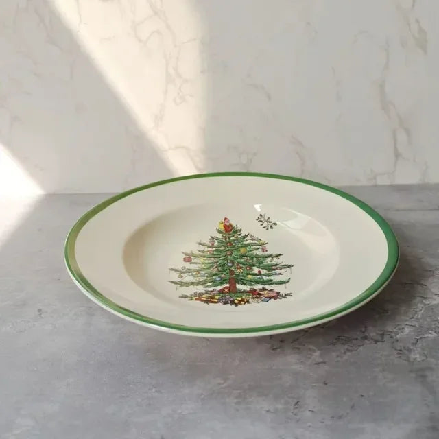Coleção Pinheiro de Natal: Porcelana Clássica em Branco e Verde