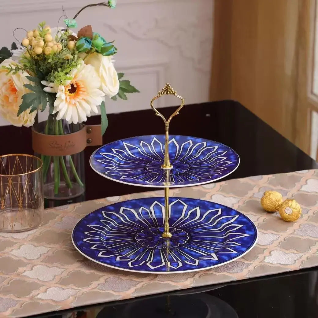 Estilo europeu simples e luxuoso selo azul prato de jantar ocidental bife decoração chá da tarde dim sum bolo talheres