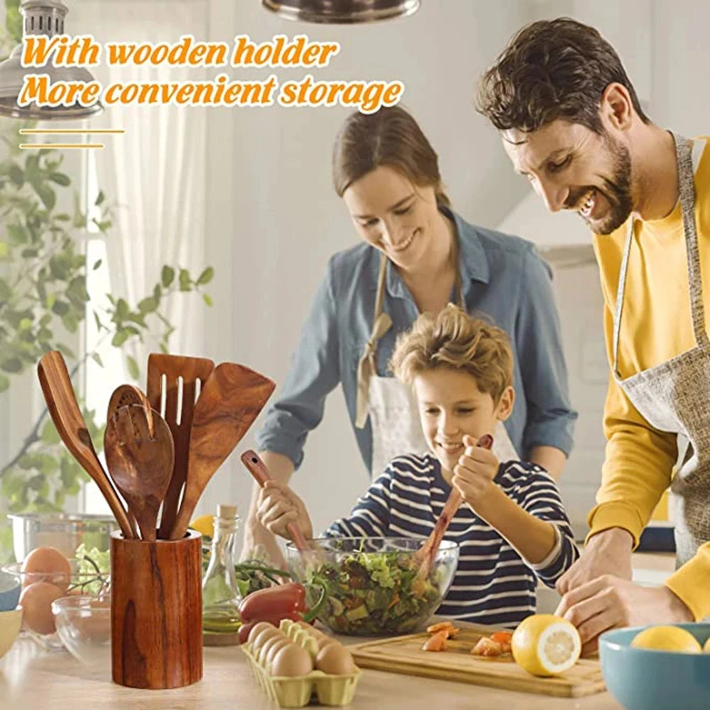 Kit Utensílios de Madeira Teca: Natural, Artesanal e Feito para Durar