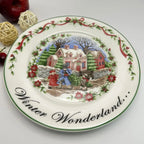 Coleção de Pratos Natalinos: Porcelana Ilustrada com Cenas de Inverno