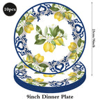 Conjunto de Louças de Festa Mediterrâneo com Azulejos Azuis e Limões, Pratos, Copos e Guardanapos para Decoração de Chá de Panela, Casamento e Aniversário