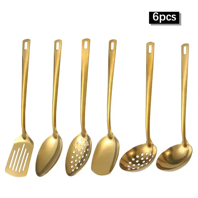 Kit Utensílios Dourados: Aço Inoxidável Premium para Cozinha de Chef