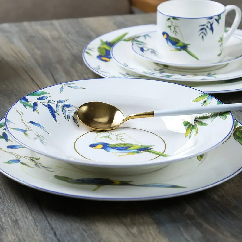 Jogo de jantar de porcelana papagaio