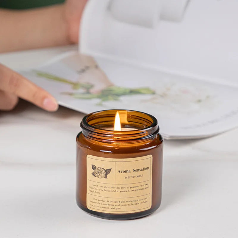 Copo de vidro marrom vela de aromaterapia sem fumaça vela de cera perfumada para decoração de casa aniversário dia dos namorados presente de natal frasco de vidro