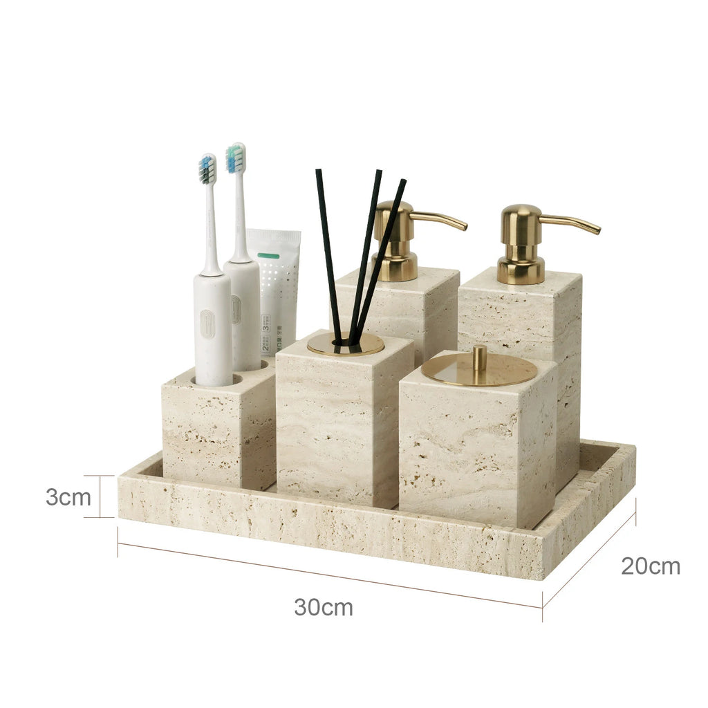 Conjunto de Acessórios de Banheiro em Travertino Luxuoso