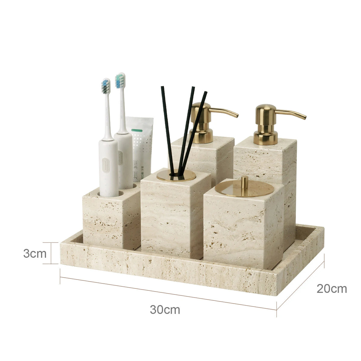 Conjunto de Acessórios de Banheiro em Travertino Luxuoso