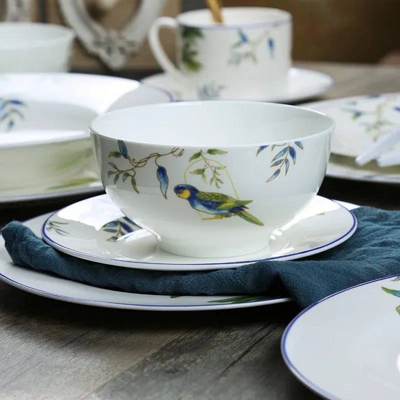 Jogo de jantar de porcelana papagaio