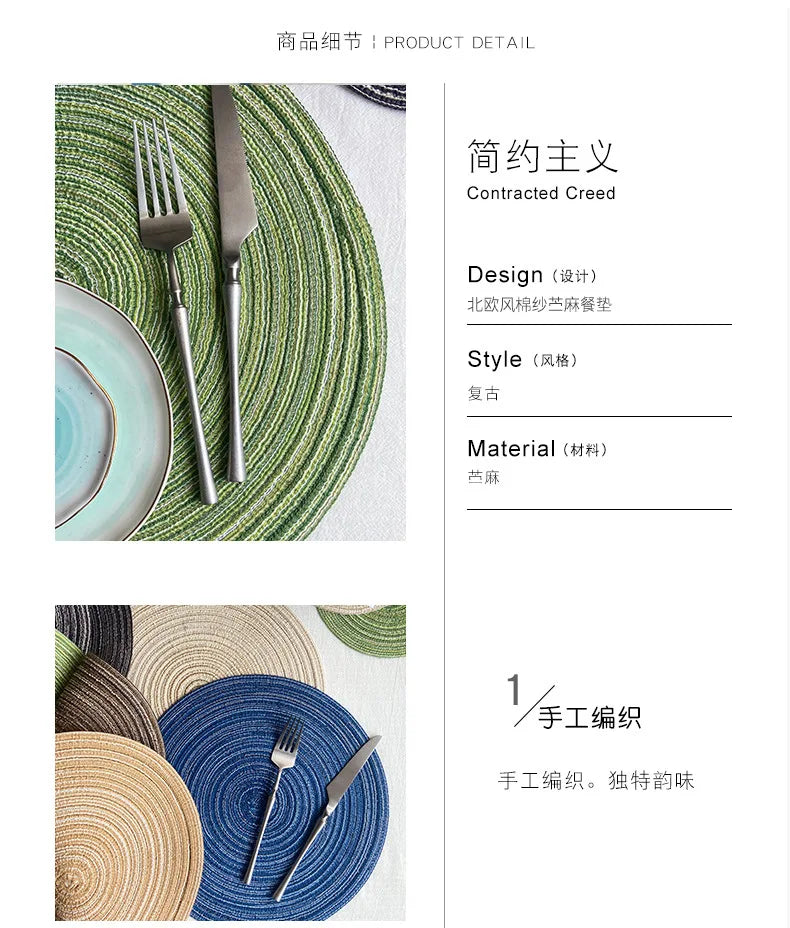 Estilo nórdico fio de algodão jantar placemat redondo ramie tecido copo esteira placa de isolamento térmico anti-queimadura antiderrapante coaster copo esteira