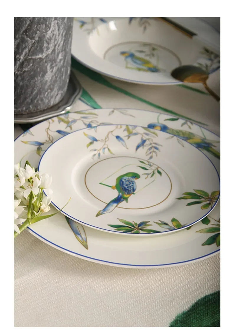 Jogo de jantar de porcelana papagaio