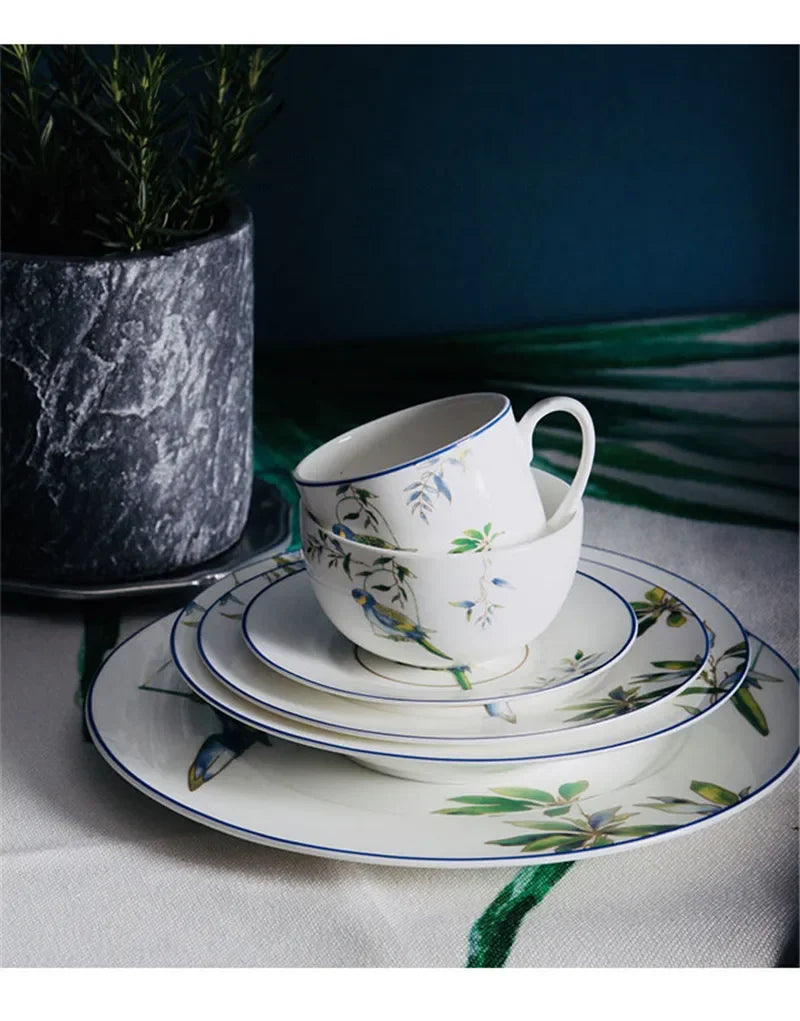 Jogo de jantar de porcelana papagaio